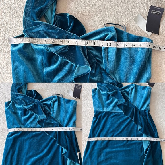 NWT Aidan Mattox Ruffled One Shoulder Velvet Midi Dress 16 Tempesteal - Picture 13 of 13